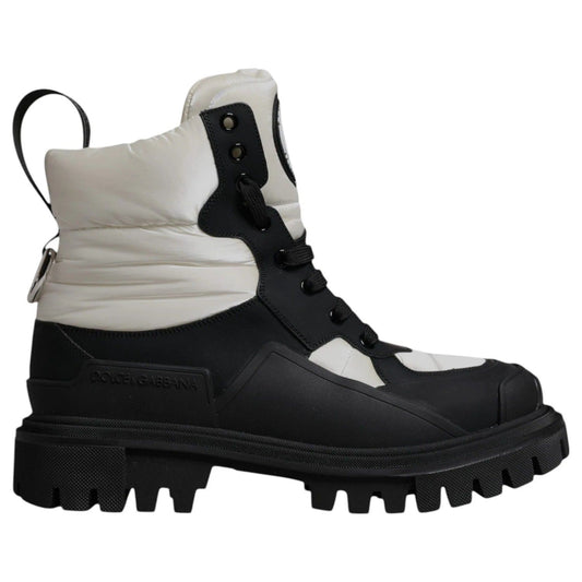 Dolce & Gabbana Black White Padded Mid Calf Lace Up Boots Shoes