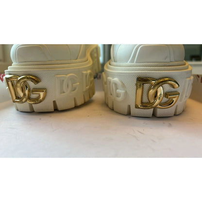 Dolce & Gabbana White Leather Rubber Logo Ankle Boots Shoes