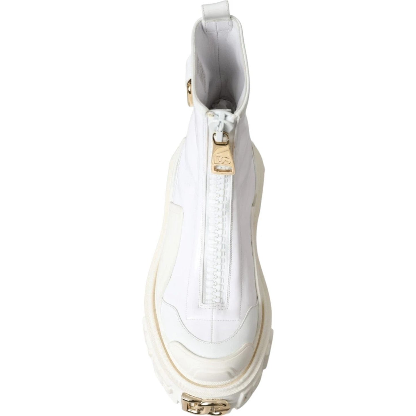 Dolce & Gabbana White Leather Rubber Logo Ankle Boots Shoes