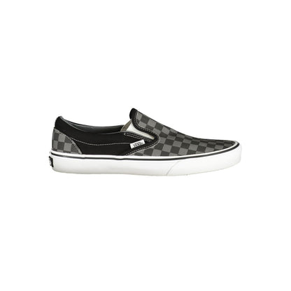 Vans Black Polyester Men Sneaker with checkered pattern, slip-on design, and logo