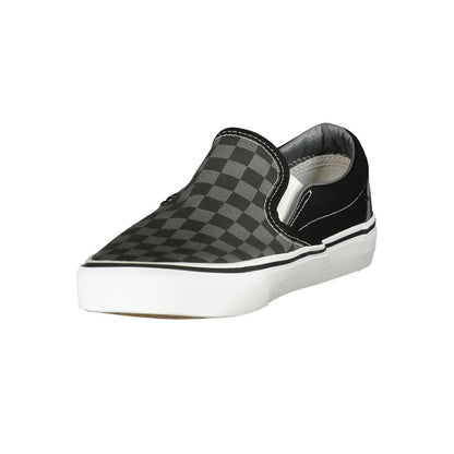 Vans Black Polyester Men Sneaker with checked design, slip-on style showcasing iconic fashion-forward look.