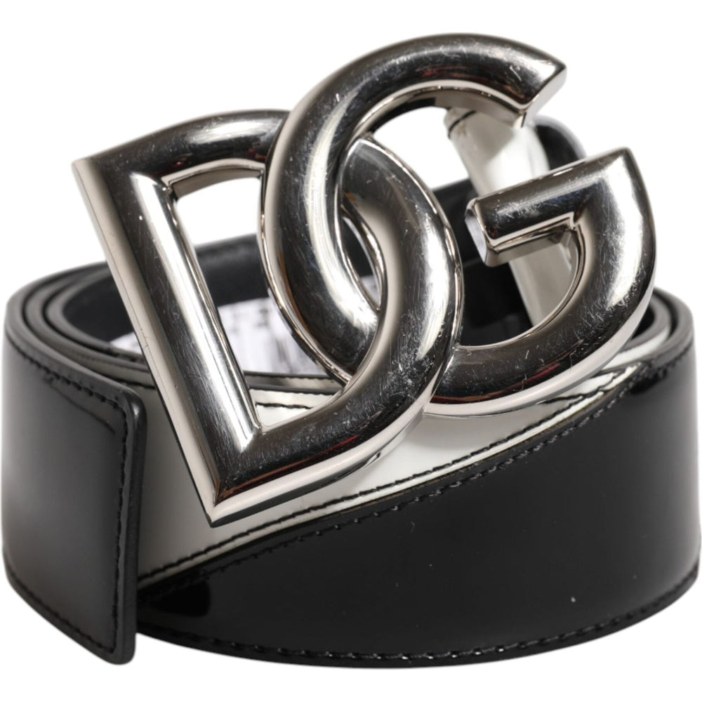 Dolce & Gabbana Black White Leather DG Metal Buckle Belt BEL9411-75