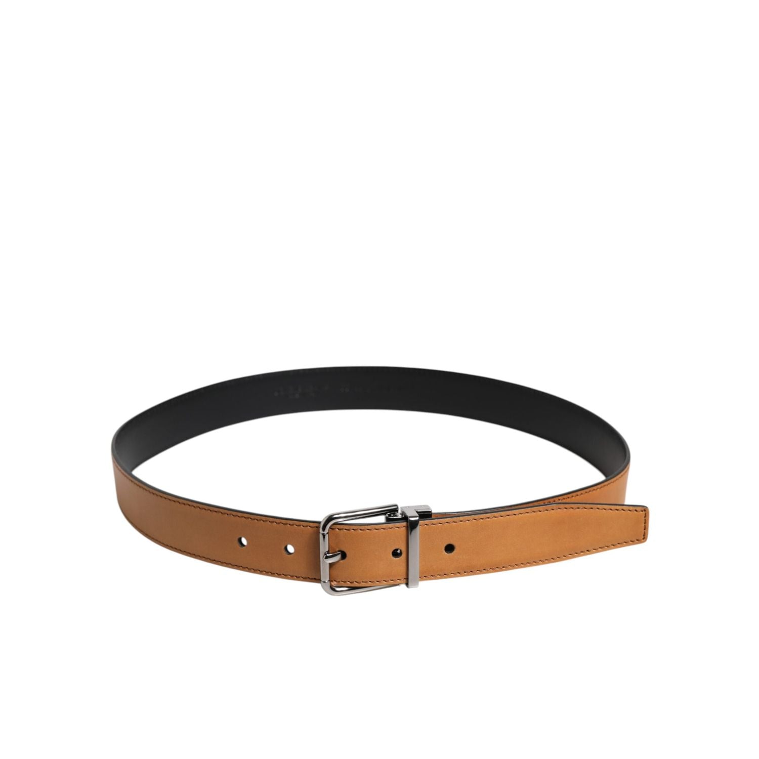 Dolce & Gabbana Brown Classic Calf Leather Silver Buckle Belt