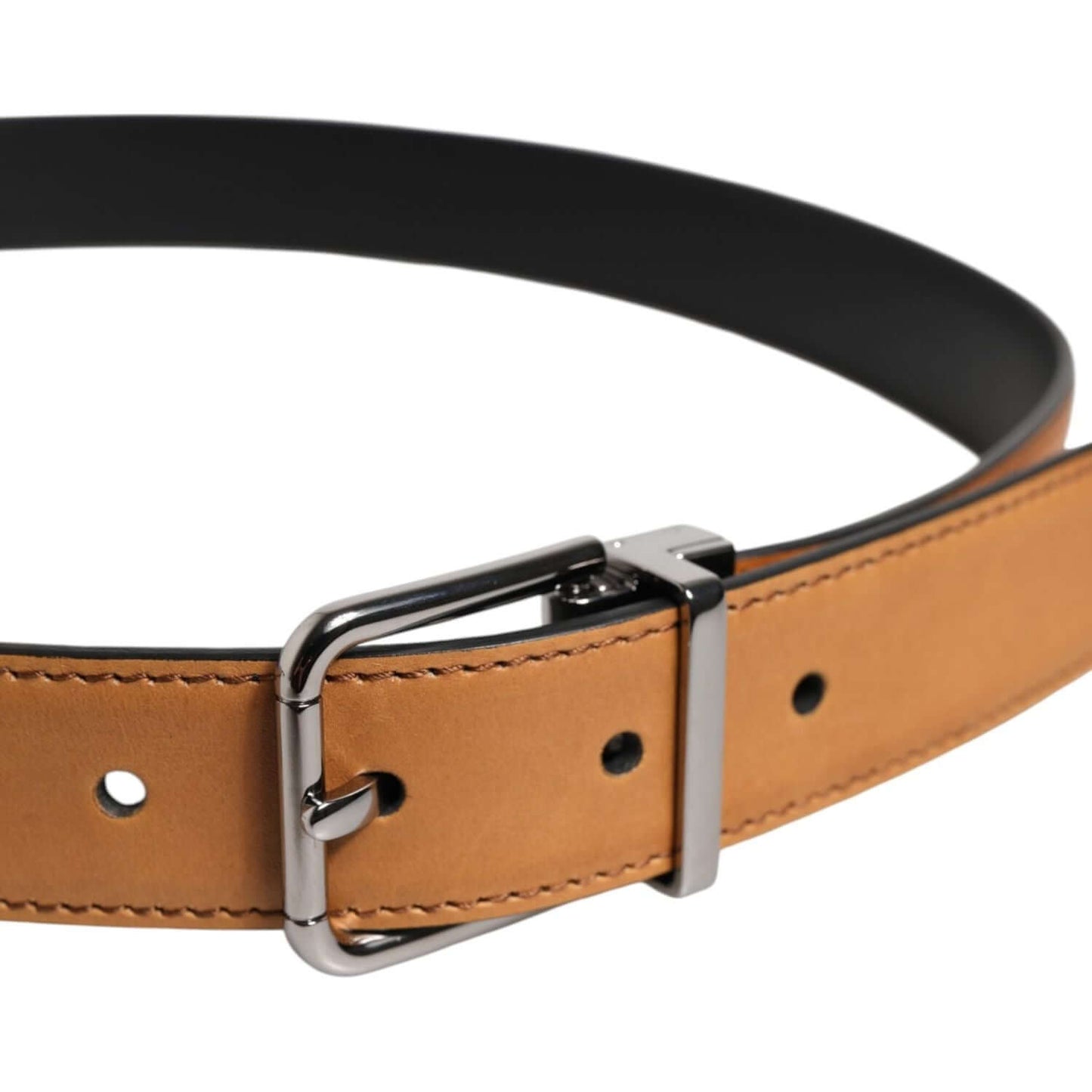 Dolce & Gabbana Brown Classic Calf Leather Silver Buckle Belt BEL9436-85