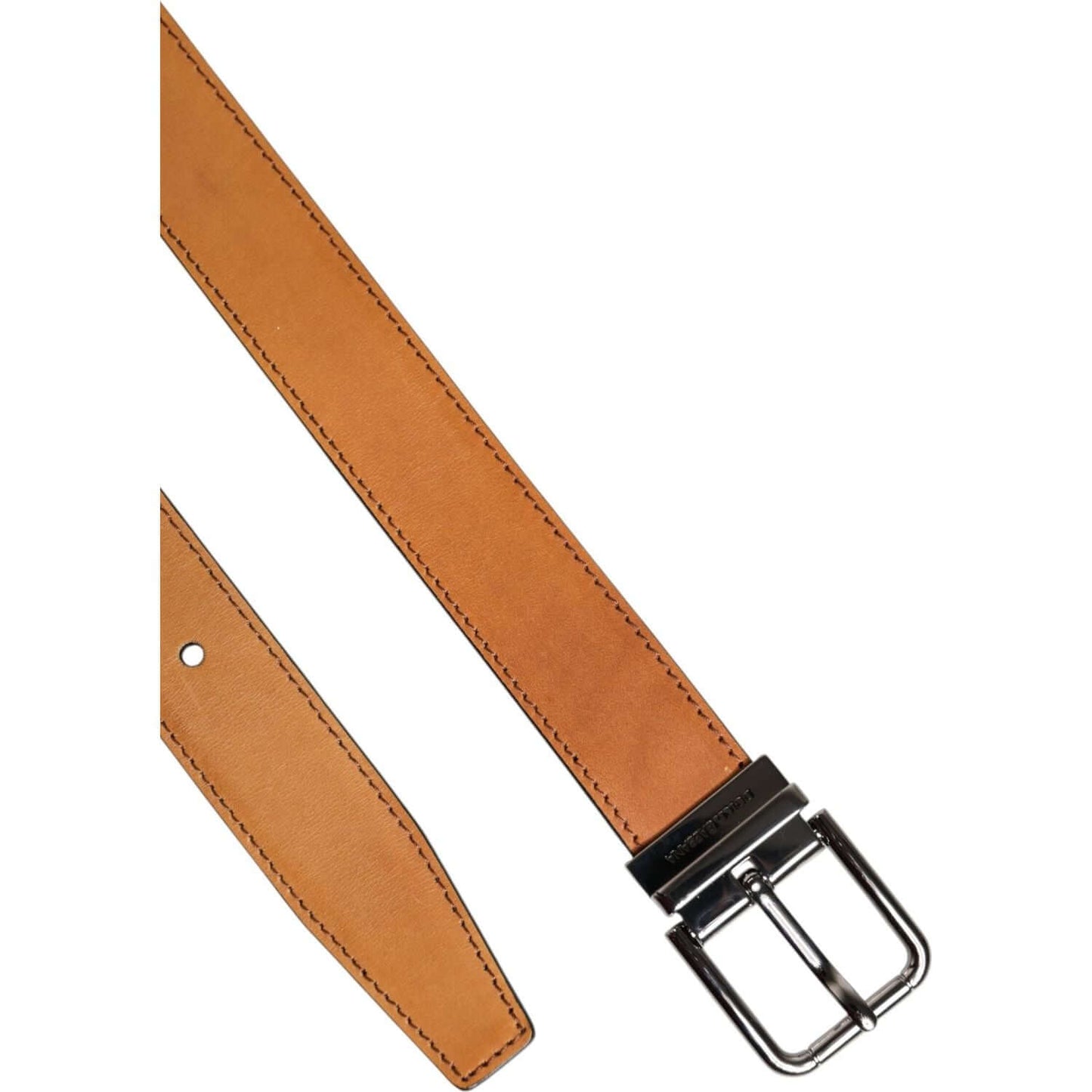 Dolce & Gabbana Brown Classic Calf Leather Silver Buckle Belt BEL9436-85