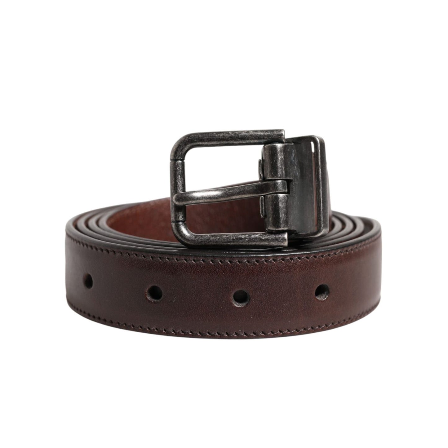 Dolce & Gabbana Brown Classic Calf Leather Metal Buckle Belt