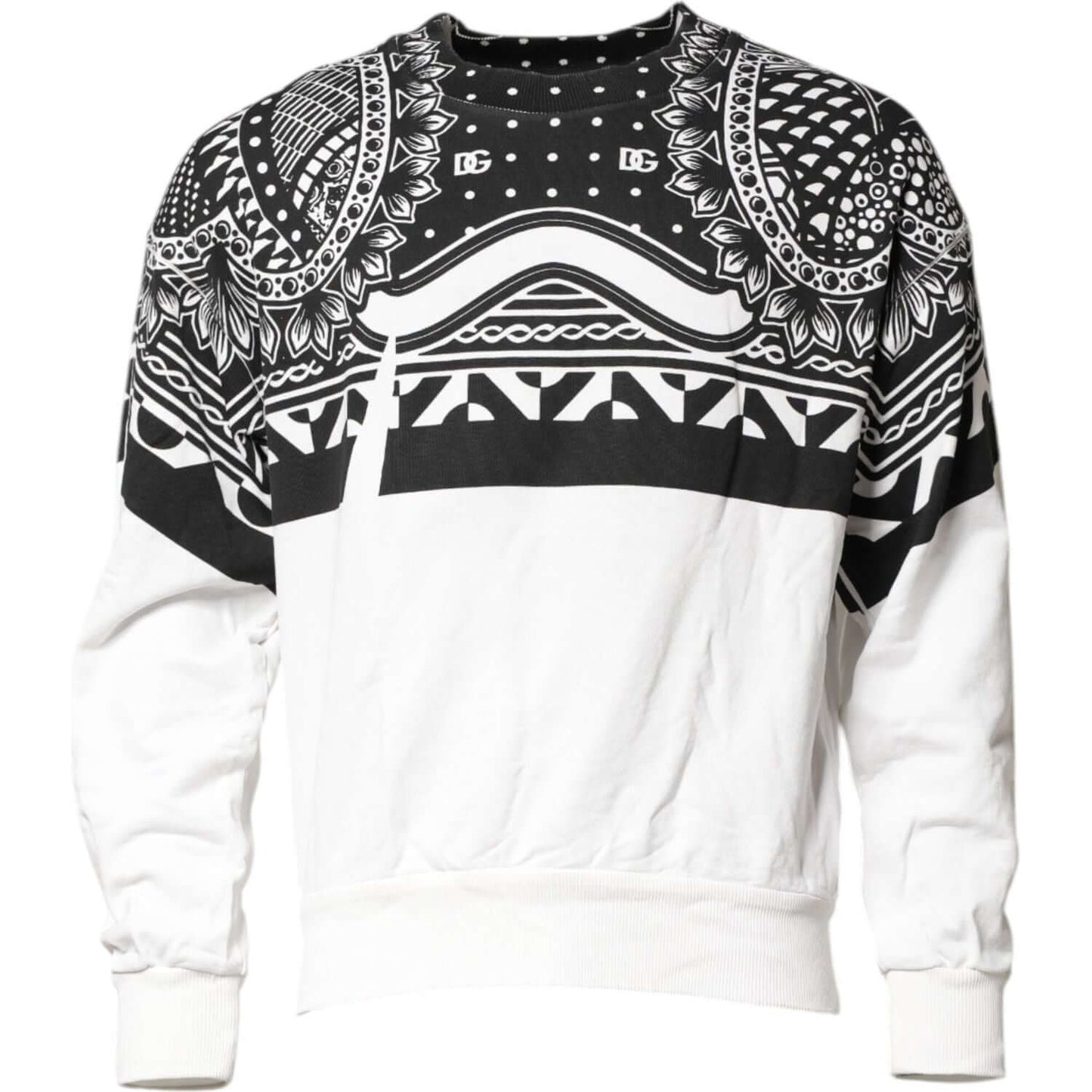 Dolce & Gabbana Black White Bandana Cotton Men Sweatshirt Sweater TSH90581-44