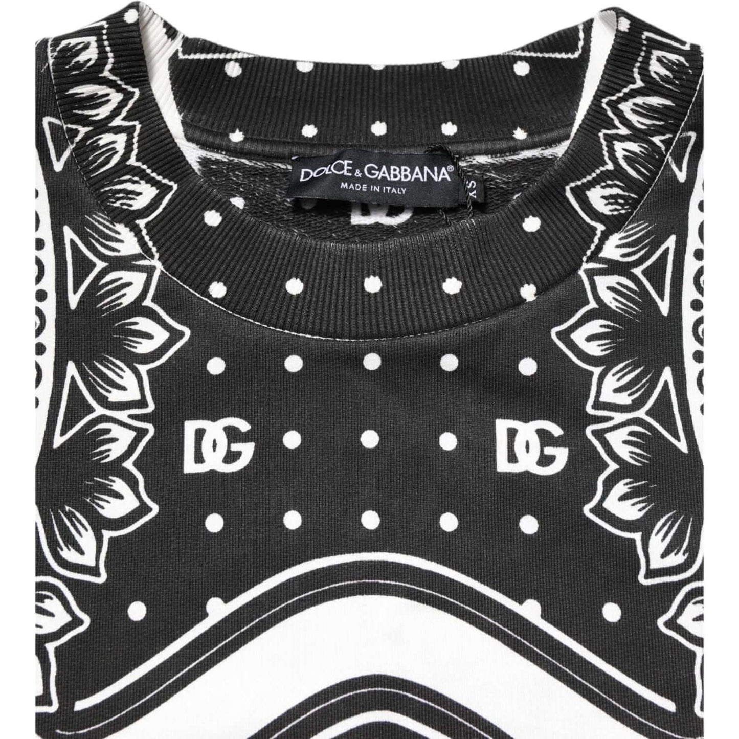 Dolce & Gabbana Black White Bandana Cotton Men Sweatshirt Sweater TSH90581-44