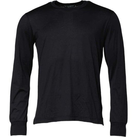Dolce & Gabbana Dark Blue Silk Crew Neck Men Pullover Sweater TSH90600-44