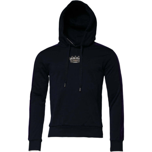 Dolce & Gabbana Black Crown Cotton Hooded Sweatshirt Sweater TSH90602-44