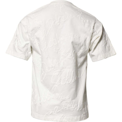 Dolce & Gabbana White Cotton Logo Embossed Crew Neck T-shirt