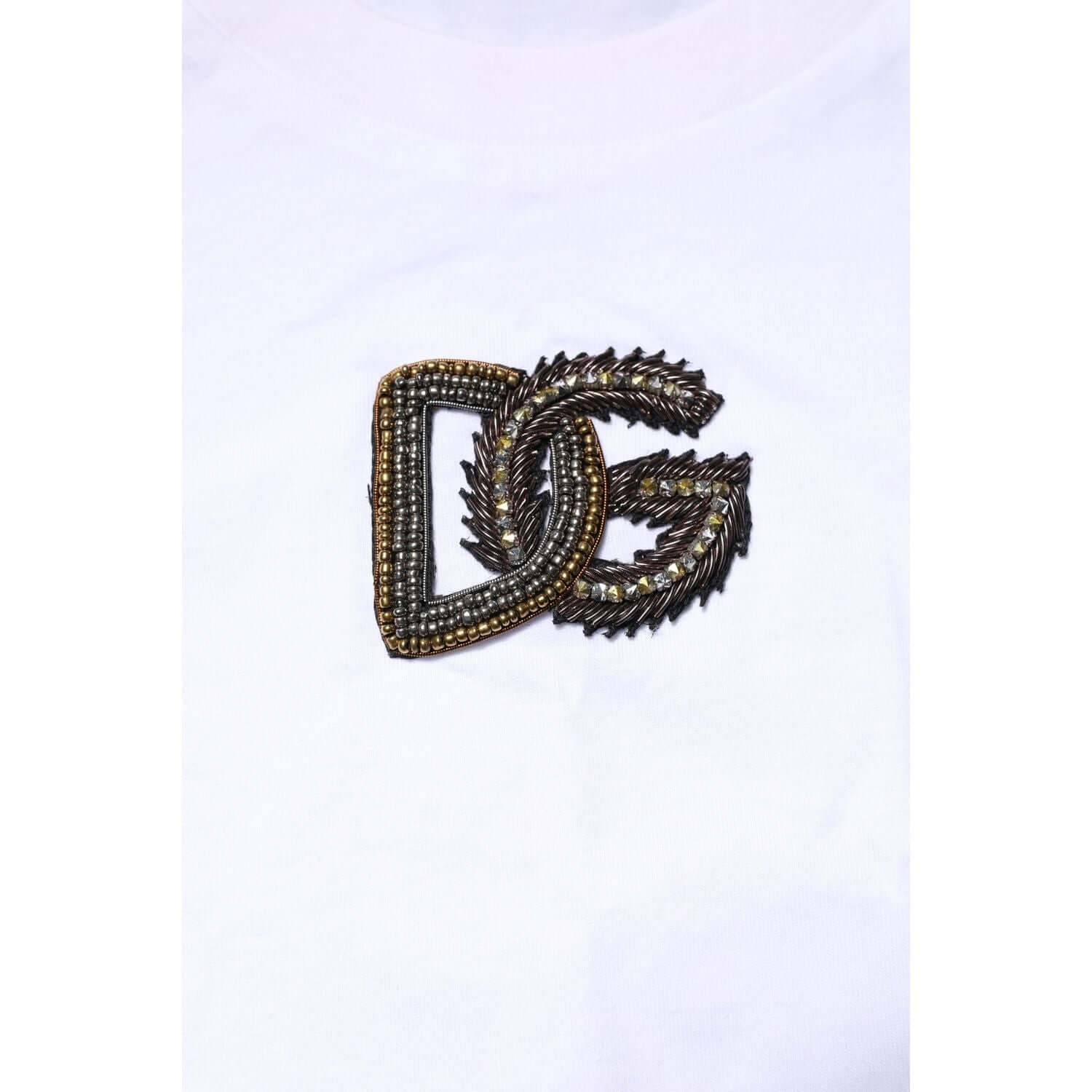 Dolce & Gabbana White Logo Embroidery Crew Neck T-shirt
