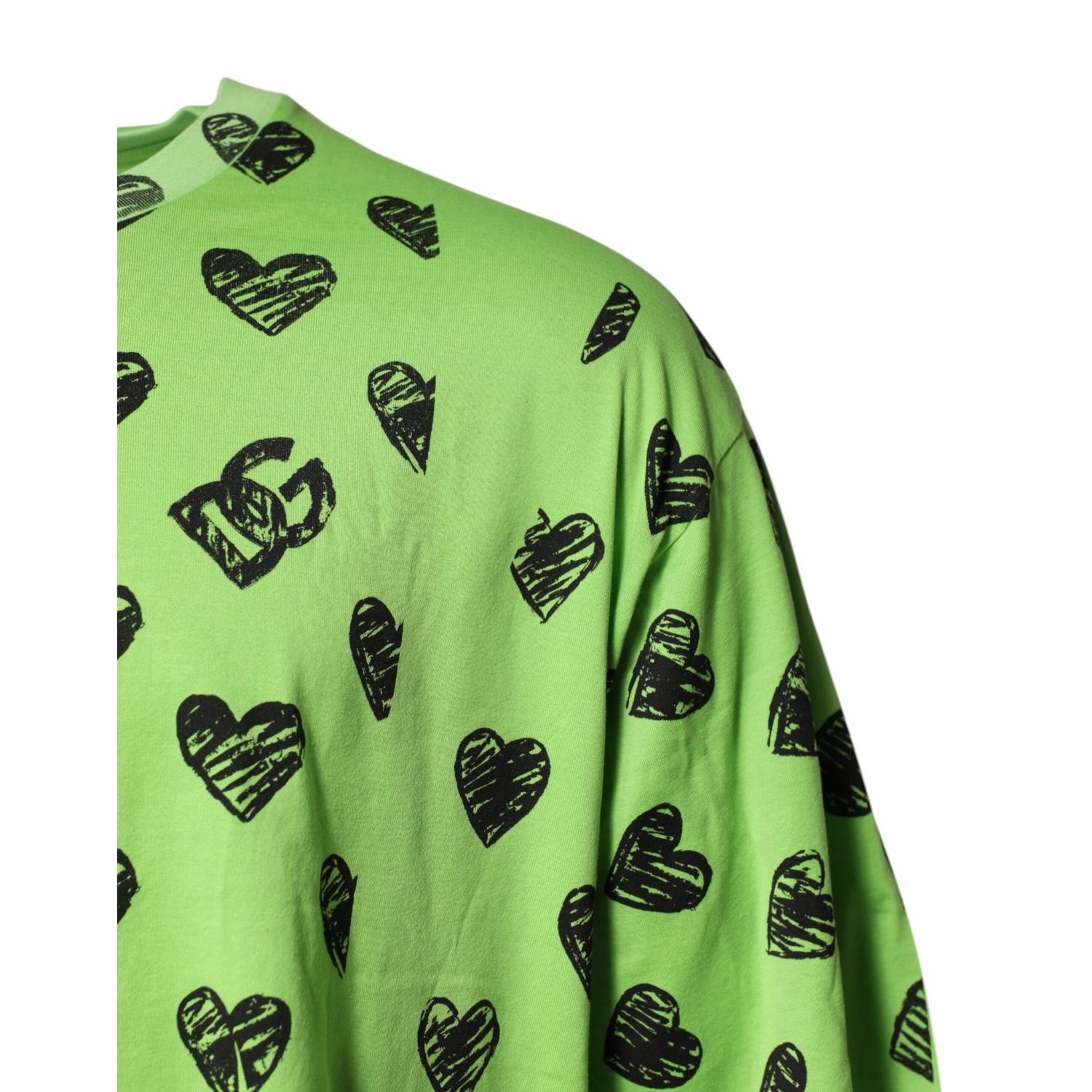 Dolce & Gabbana Green Heart Print Cotton Crew Neck T-shirt