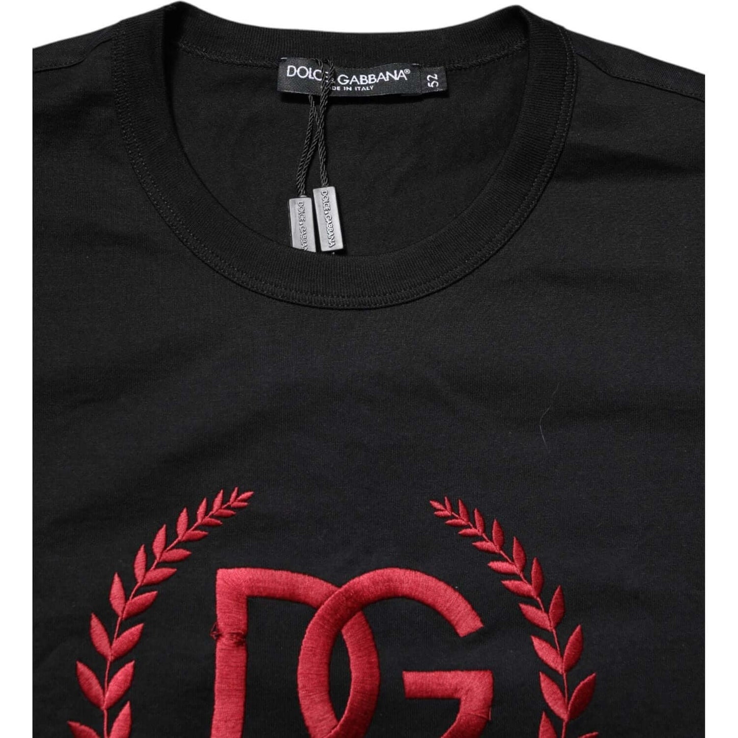 Dolce & Gabbana Black Cotton Embroidered Crew Neck T-shirt TSH90515-52