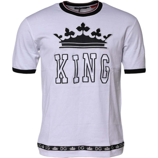 Dolce & Gabbana White Cotton Crown King Embroidery T-shirt TSH90630-44
