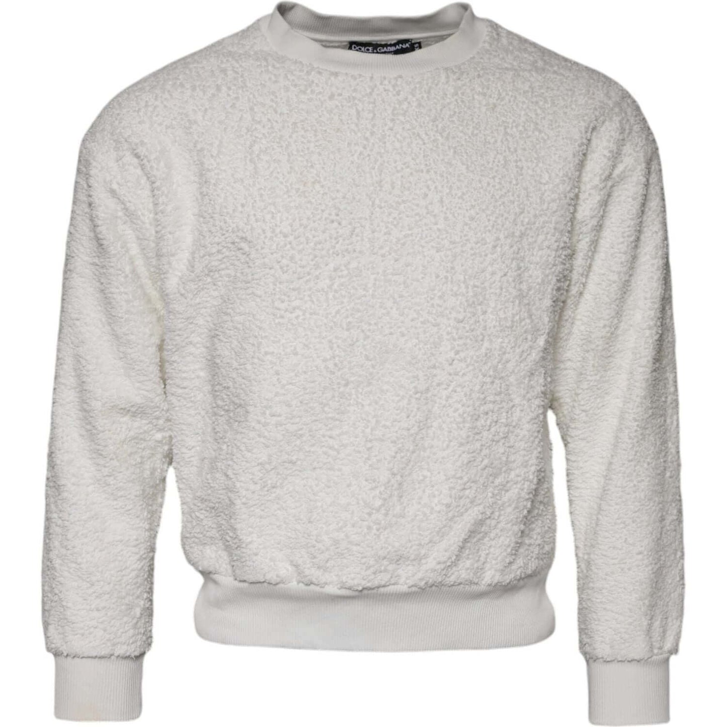 Dolce & Gabbana White Cotton Fleece Crew Neck Sweater TSH90645-44