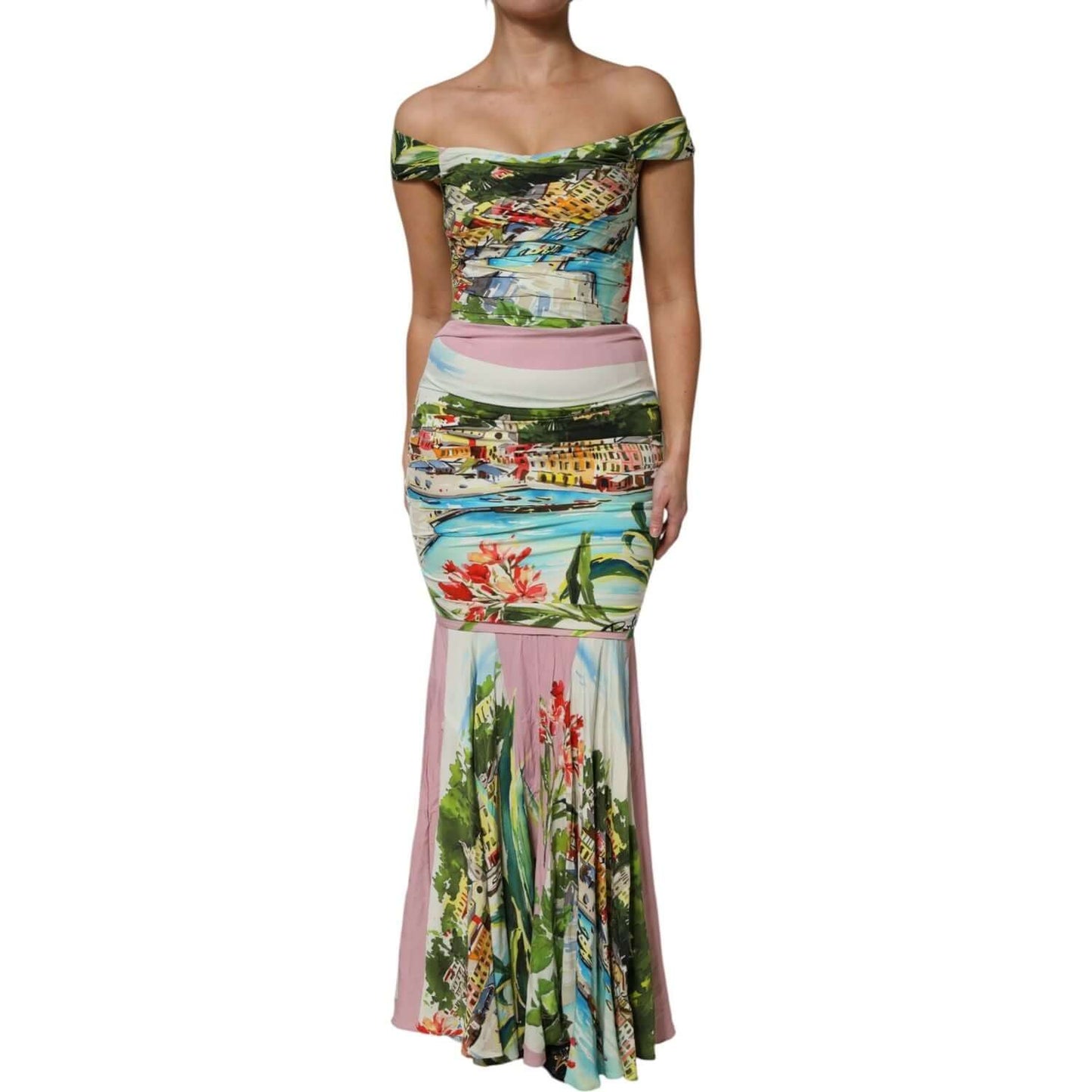 Dolce & Gabbana Multicolor Off Shoulder Long Sheath Dress DR81519-40