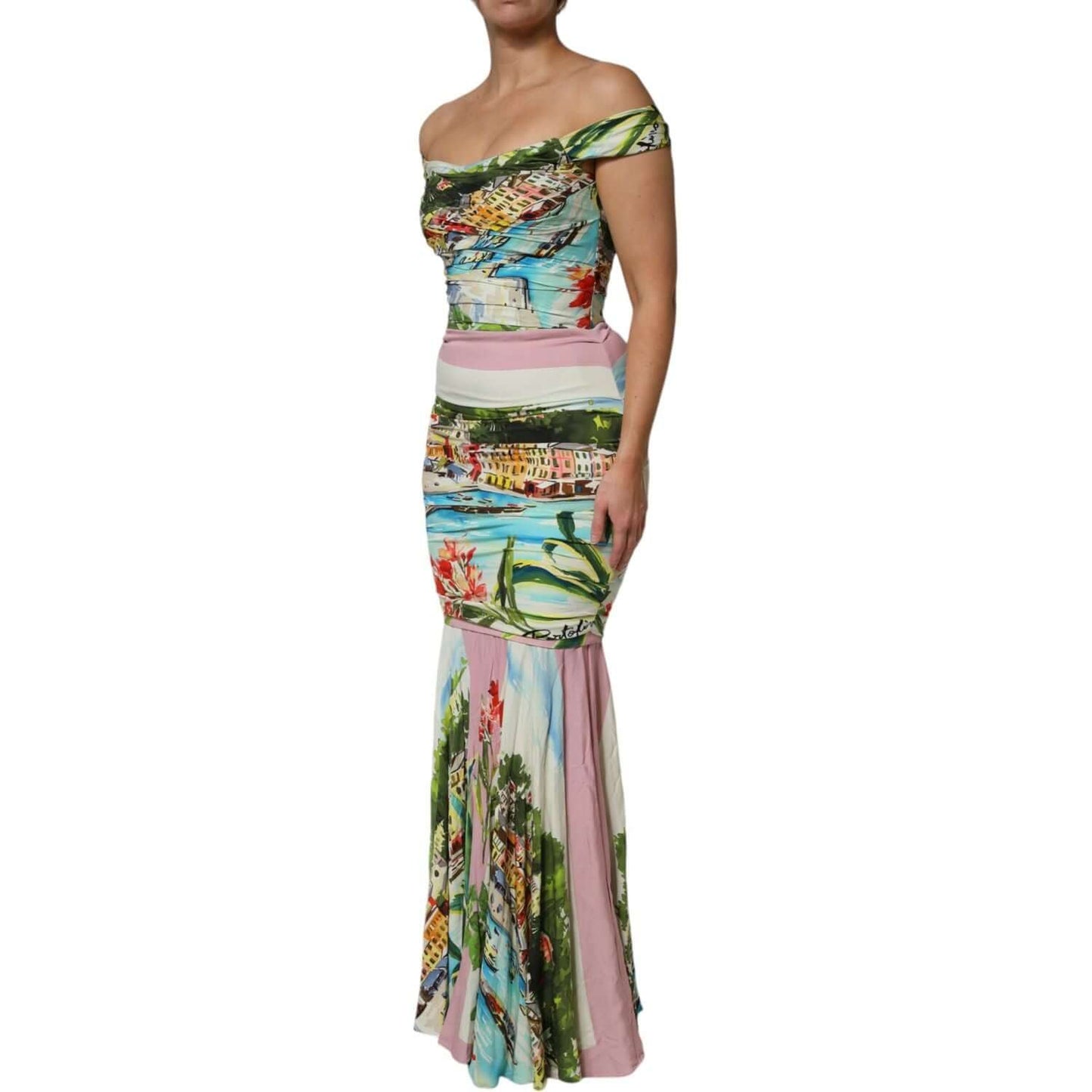 Dolce & Gabbana Multicolor Off Shoulder Long Sheath Dress DR81519-40