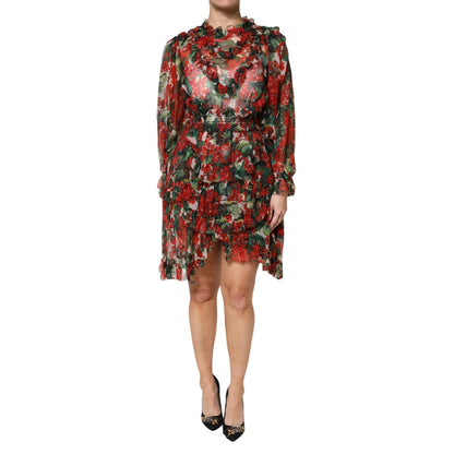 Dolce & Gabbana Multicolor Ruffle Floral Long Sleeves Dress