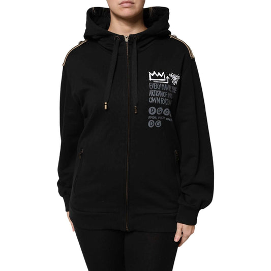 Dolce & Gabbana Black Logo Hooded Full Zip Sweatshirt Jacket JKT41297-38