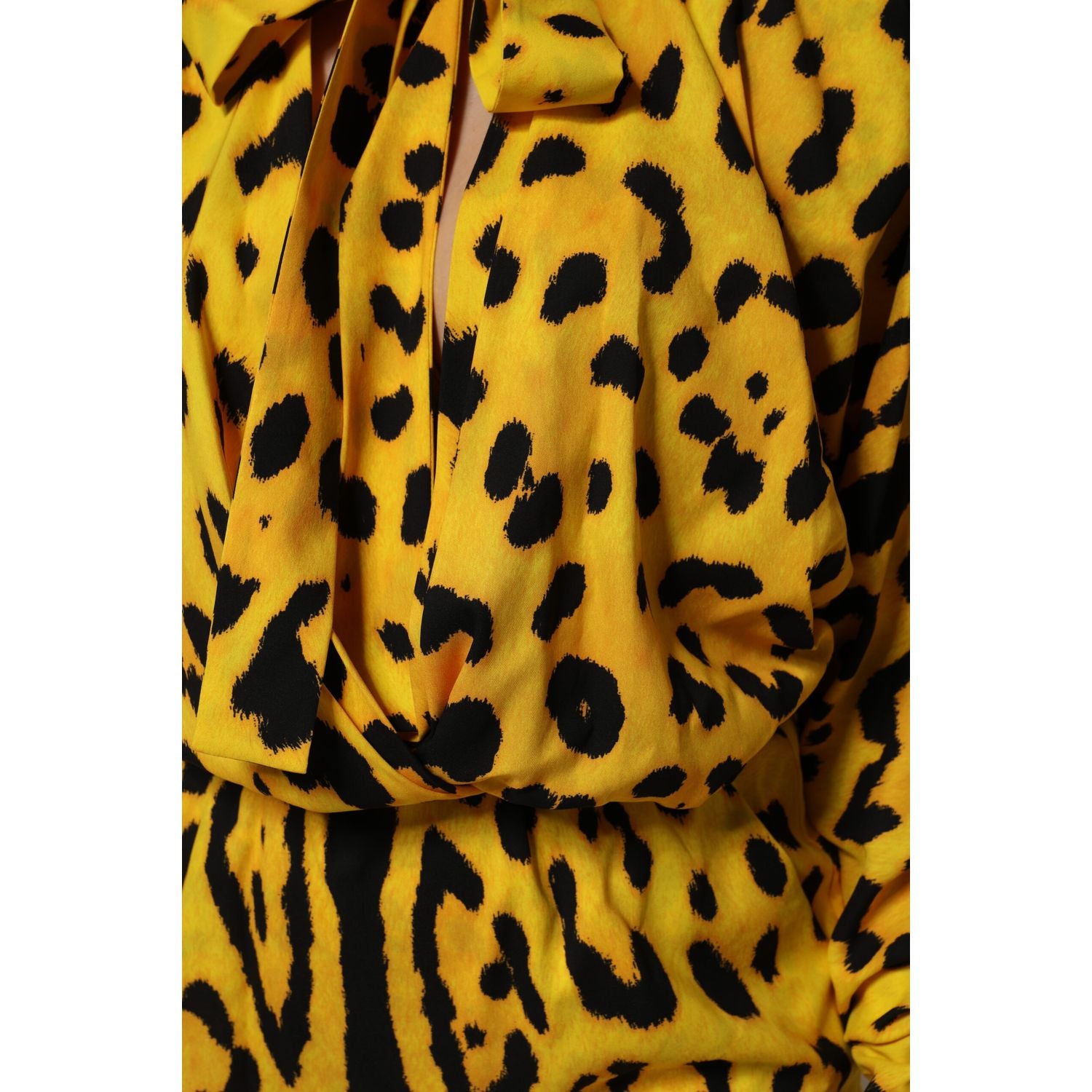 Dolce & Gabbana Yellow Leopard Long Sleeves Jumpsuit Dress