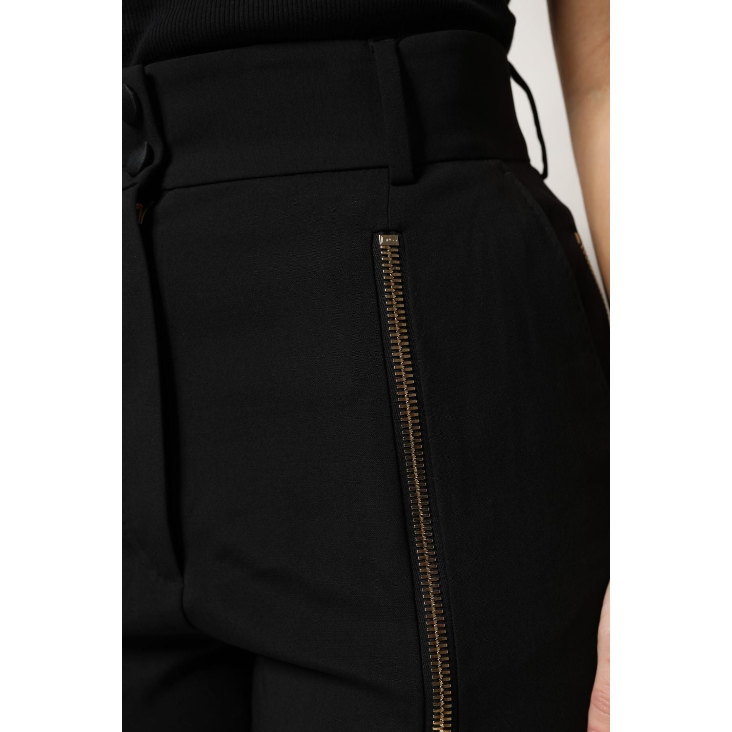 Dolce & Gabbana Black Wool High Waist Zipper Tapered Pants