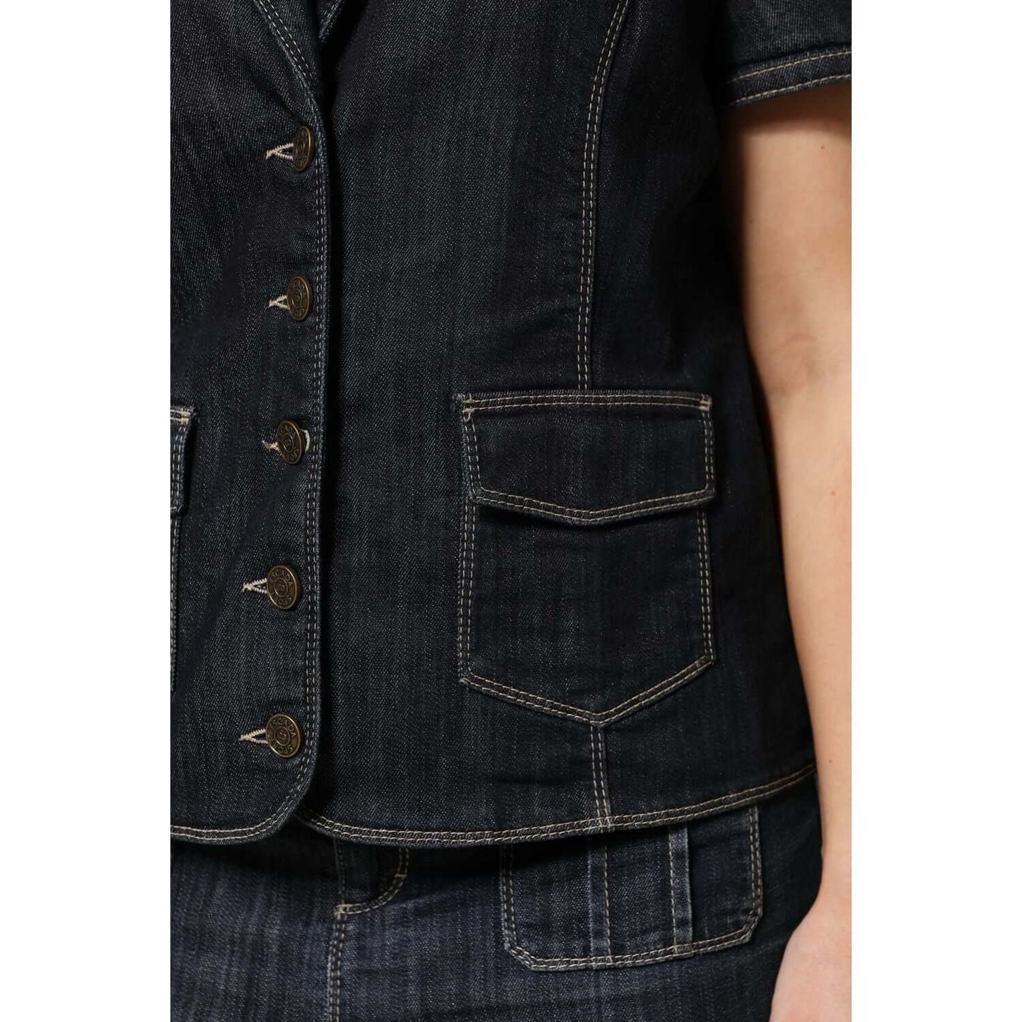 Escada Black Cotton Blend Denim Top Skirt Casual Set KOS2294-42