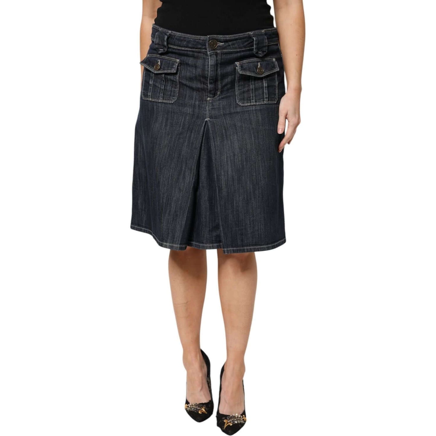 Escada Black Cotton Blend Denim Top Skirt Casual Set KOS2294-42