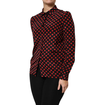 Dolce & Gabbana Black Red Polka Dot Silk Long Sleeves Top