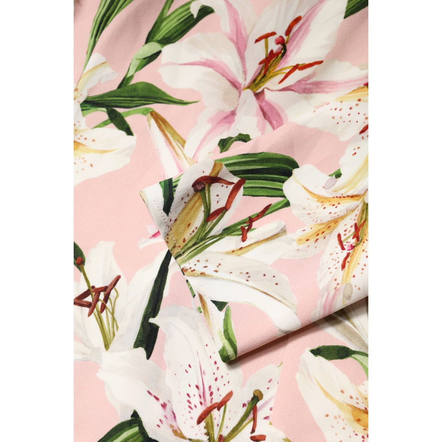 Dolce & Gabbana Pink Lily Print Viscose Round Neck Blouse Top