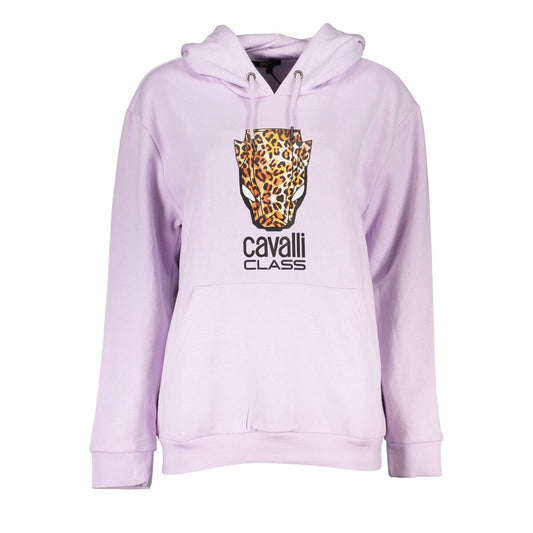 Cavalli Class Purple Cotton Women Sweater with logo print on front, long-sleeved design, casual luxury fashion.