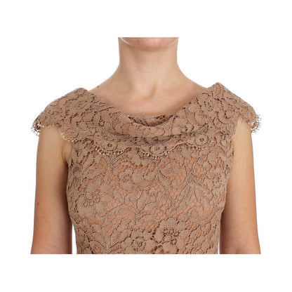 Dolce & Gabbana Pink Floral Lace Full Length Sheath Dress