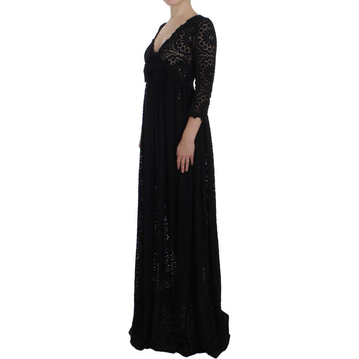 Dolce & Gabbana Black Ricamo Knitted Full Length Maxi Dress