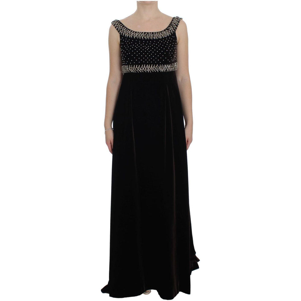 Dolce & Gabbana Brown Velvet Crystal Sheath Gown Dress NOC10135-1