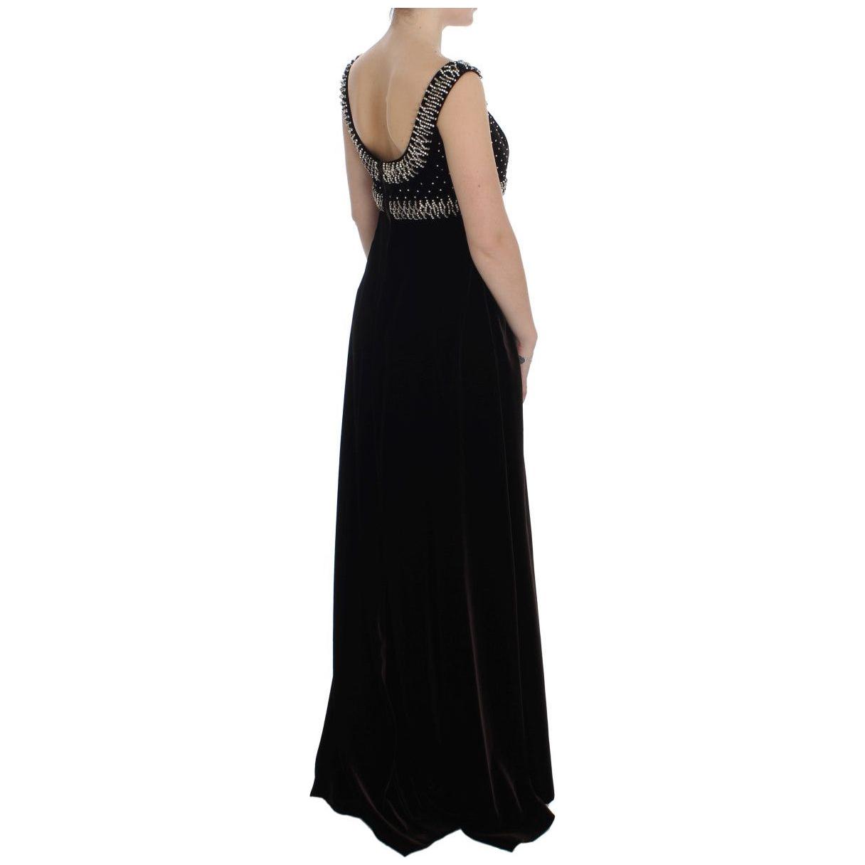 Dolce & Gabbana Brown Velvet Crystal Sheath Gown Dress