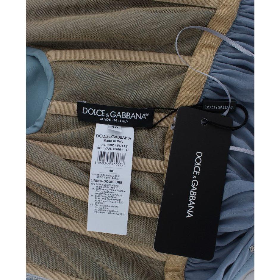 Dolce & Gabbana Blue Silk Crystal Sheath Gown Ball Dress