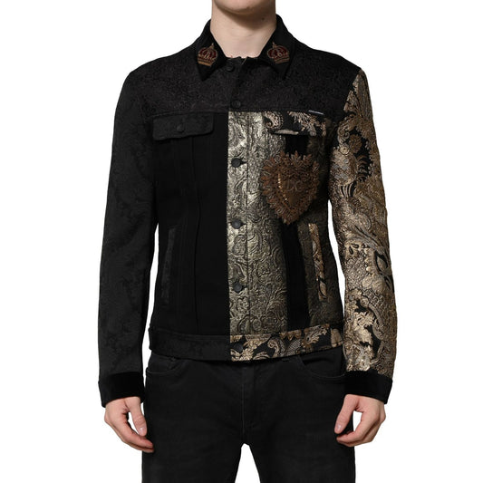 Dolce & Gabbana Black Gold Floral Jacquard Men Biker Jacket JKT41451-50