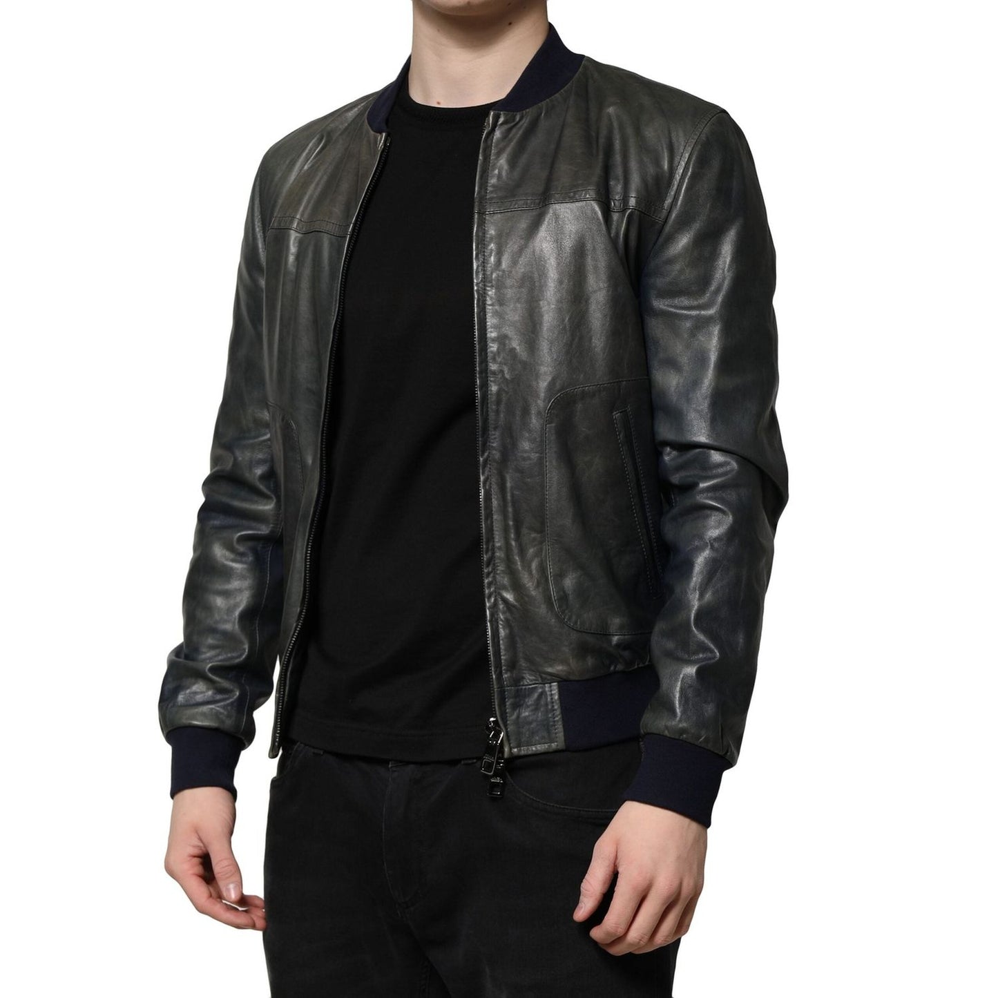 Dolce & Gabbana Black Lambskin Leather Biker Full Zip Jacket JKT41455-48