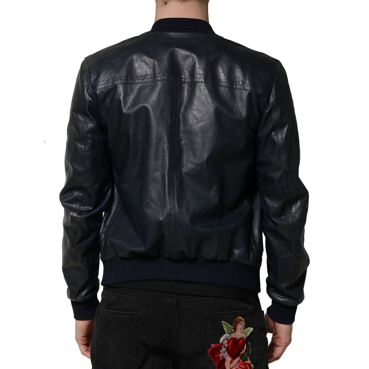 Dolce & Gabbana Black Lambskin Leather Biker Full Zip Jacket
