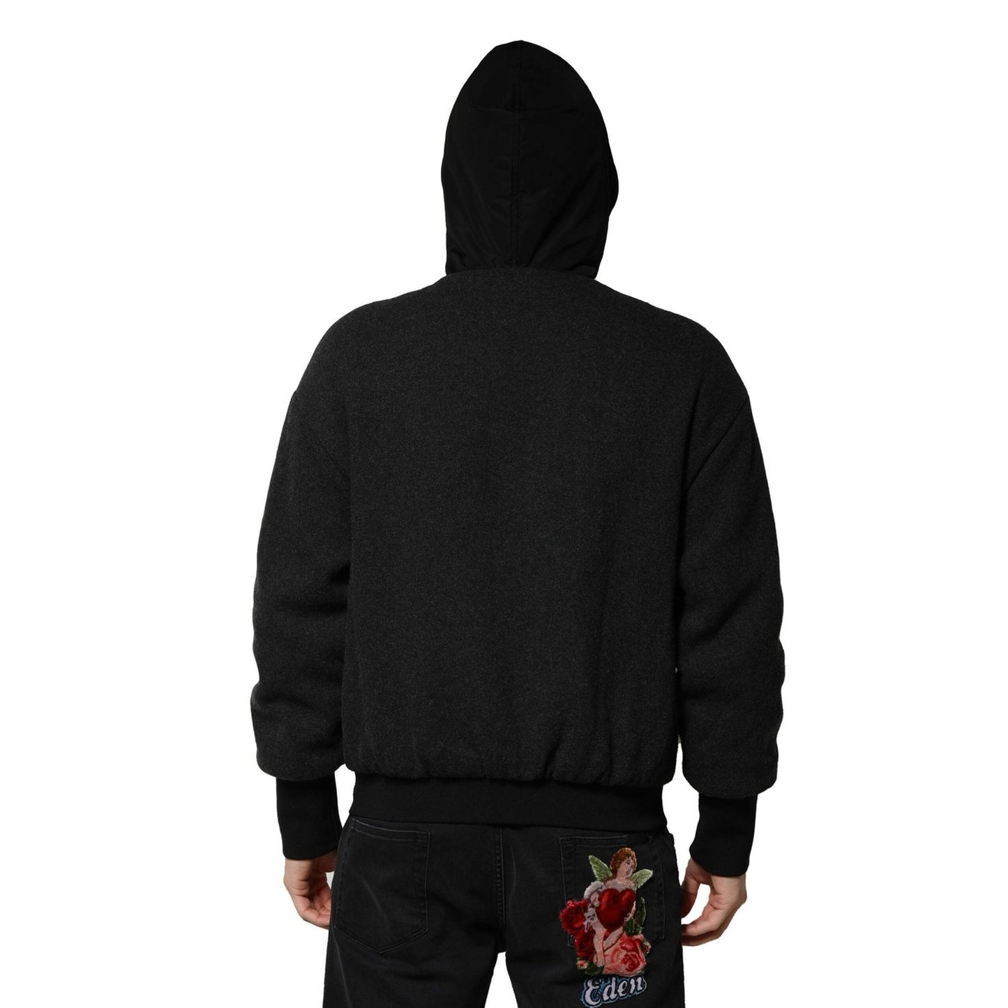 Dolce & Gabbana Black DG Logo Plaque Hooded Bomber Jacket JKT41456-46