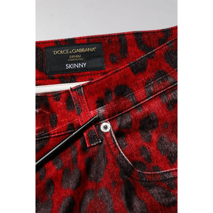 Dolce & Gabbana Red Leopard Print Cotton Skinny Denim Jeans