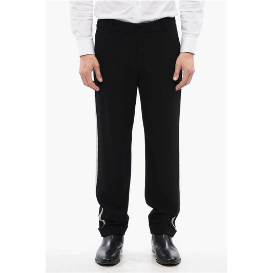 Balmain Viscose Chinos Pants with Side Rhinestoned Bands