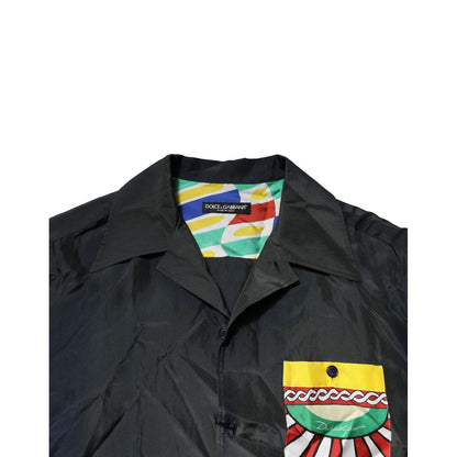 Dolce & Gabbana Black Silk Short Sleeves Men Casual Shirt