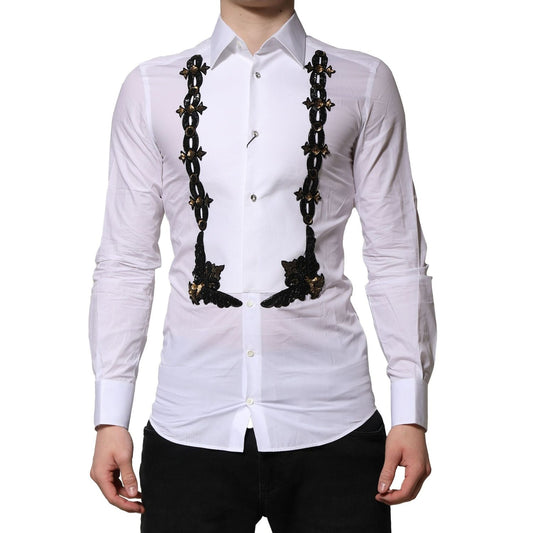 Dolce & Gabbana White GOLD Embellished Formal Men Dress Shirt