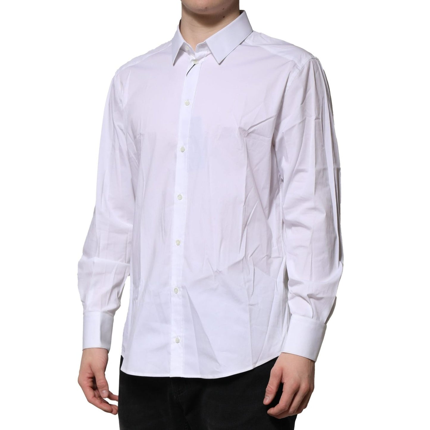 Dolce & Gabbana White Cotton Long Sleeves GOLD Formal Shirt