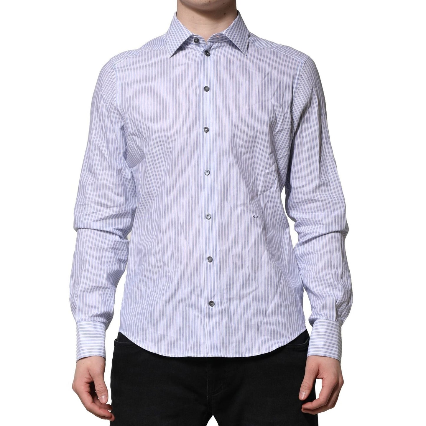 Dolce & Gabbana White Blue Striped Cotton Dress Formal Shirt TSH906783-41