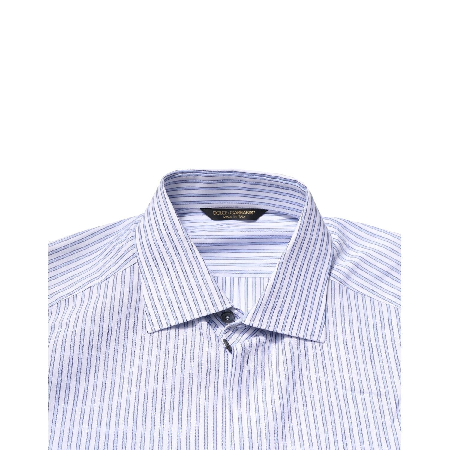 Dolce & Gabbana White Blue Striped Cotton Dress Formal Shirt