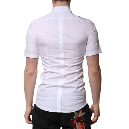 Dolce & Gabbana White Cotton Short Sleeves GOLD Casual Shirt