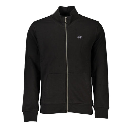 La Martina Sleek Black Cotton Zip Sweater LA-27025-S