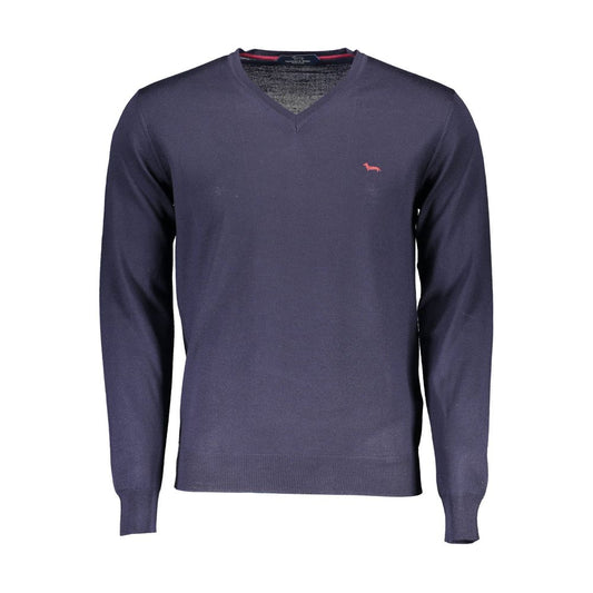 Harmont & Blaine Blue Wool Men Sweater with V-neck and long sleeves, crafted in Italy for timeless elegance and comfort.